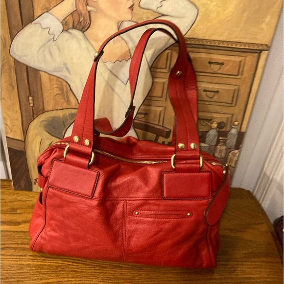 B. Makowsky Rosy Red Glove Leather Satchel & Dust Bag - EUC - Picture 4 of 14